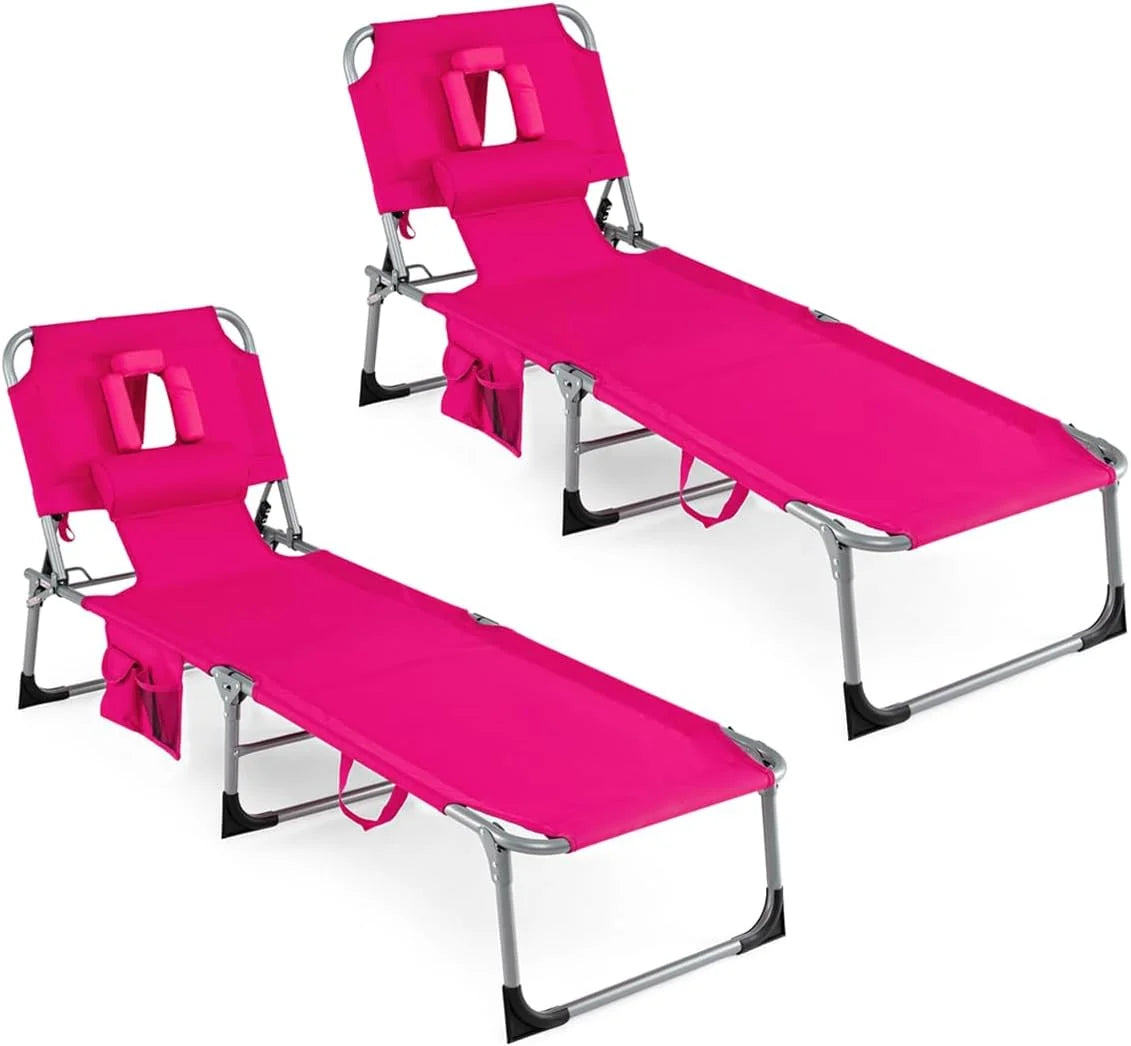 New Arrivals Tanning Chair with Face Hole, Folding Beach Lounge Chair with 4-Position Adjustable Backrest, Camping (1 - Image 12
