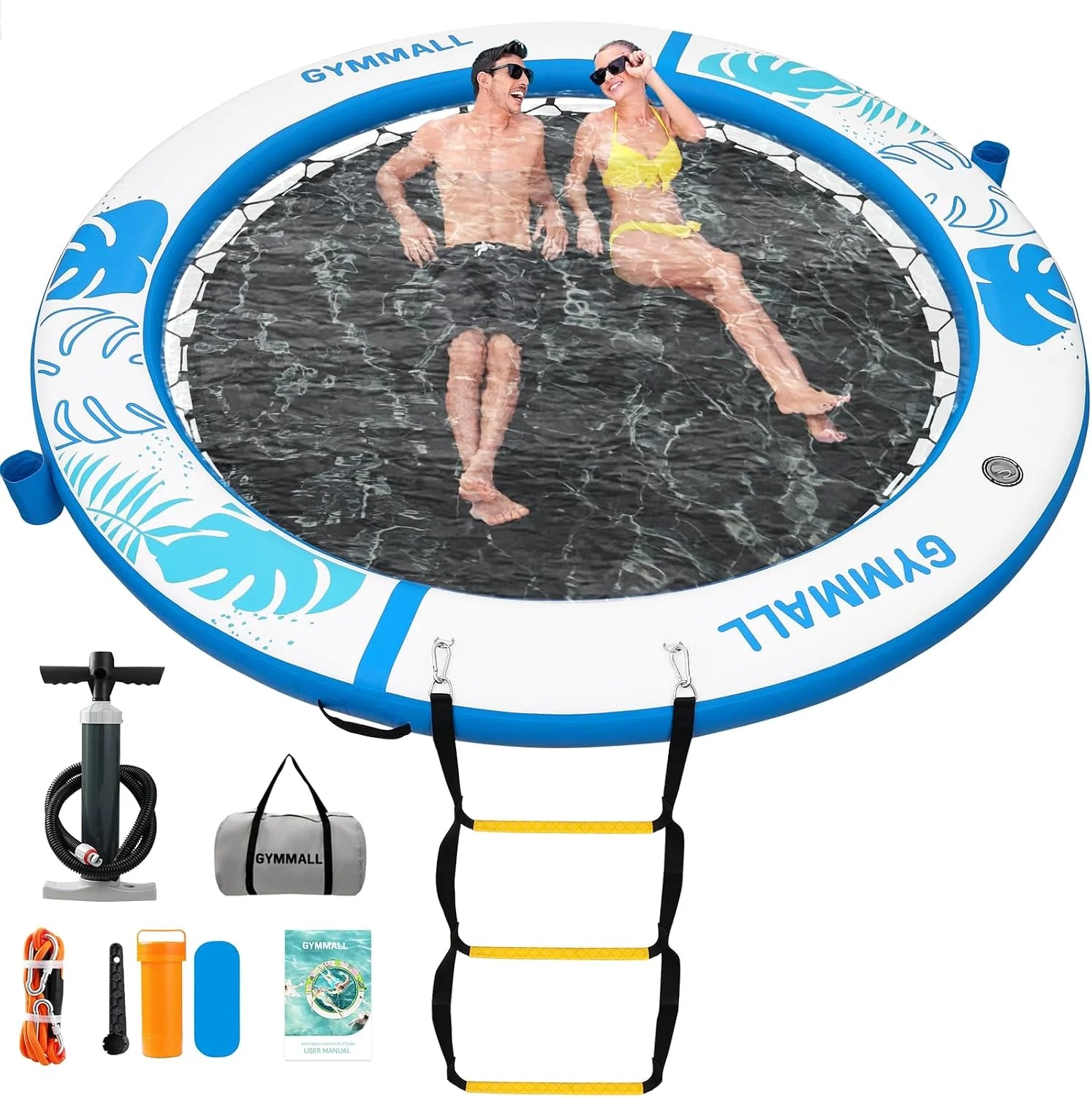 GYMMALL Inflatable Water Hammock Floating Dock 8 FT with Mesh, Tanning Pool Raft Round Ring for Adults bifanuoyard - Image 5