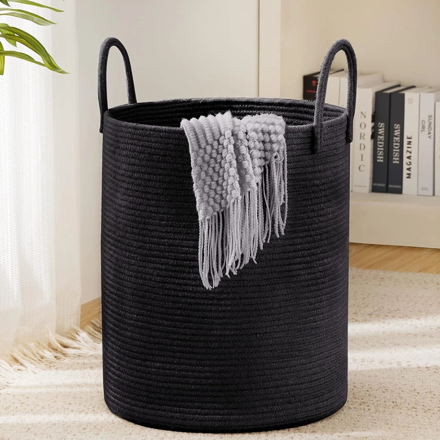 YOUDENOVA Jute Rope Laundry Hamper Basket, 58L Blanket Basket for Nursery, Large Woven Laundry Hamper with Sturdy bifanuoyard - Image 8