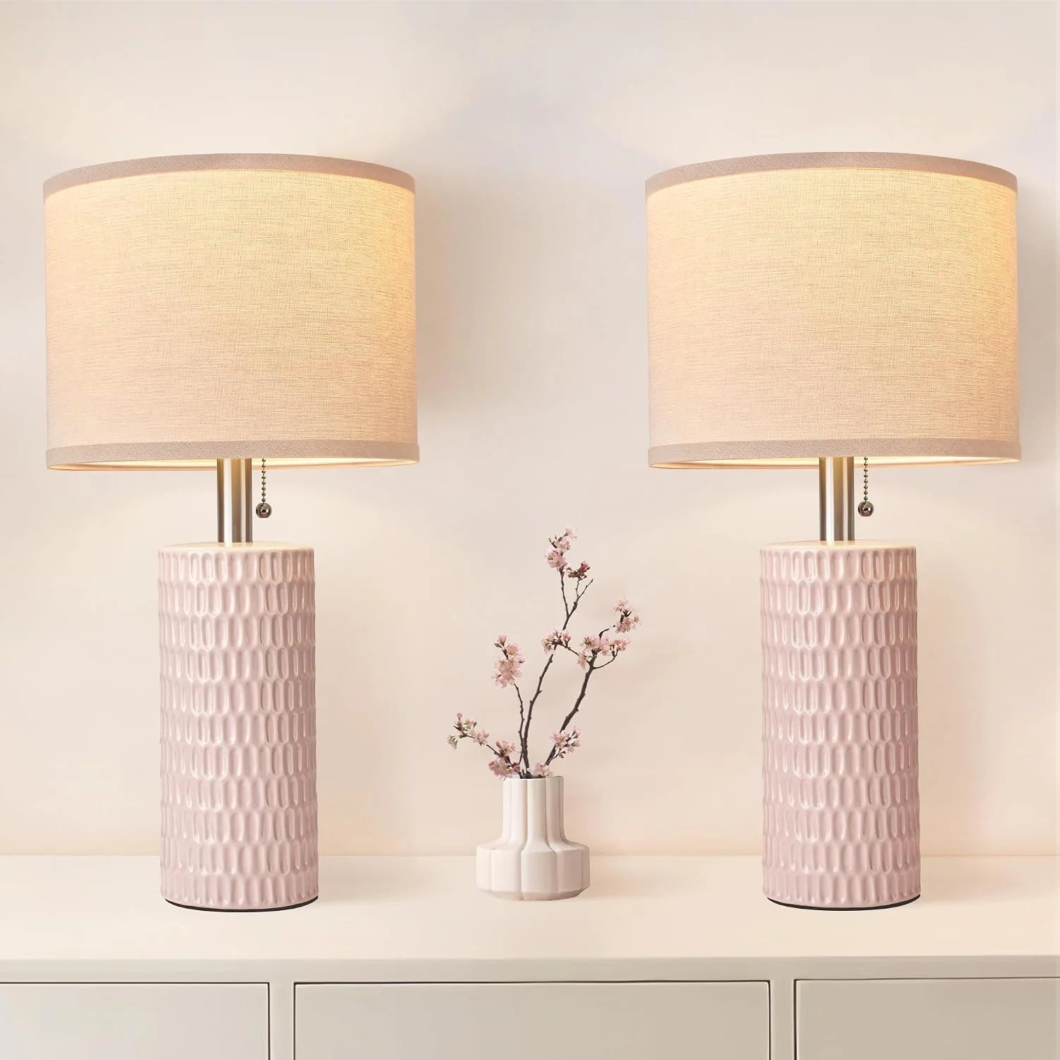 Reaketon 20.5 Modern Ceramic Table Lamps for Bedroom Set of 2, Farmhouse Table Lamp for Living Room Office Dorm bifanuoyard - Image 4