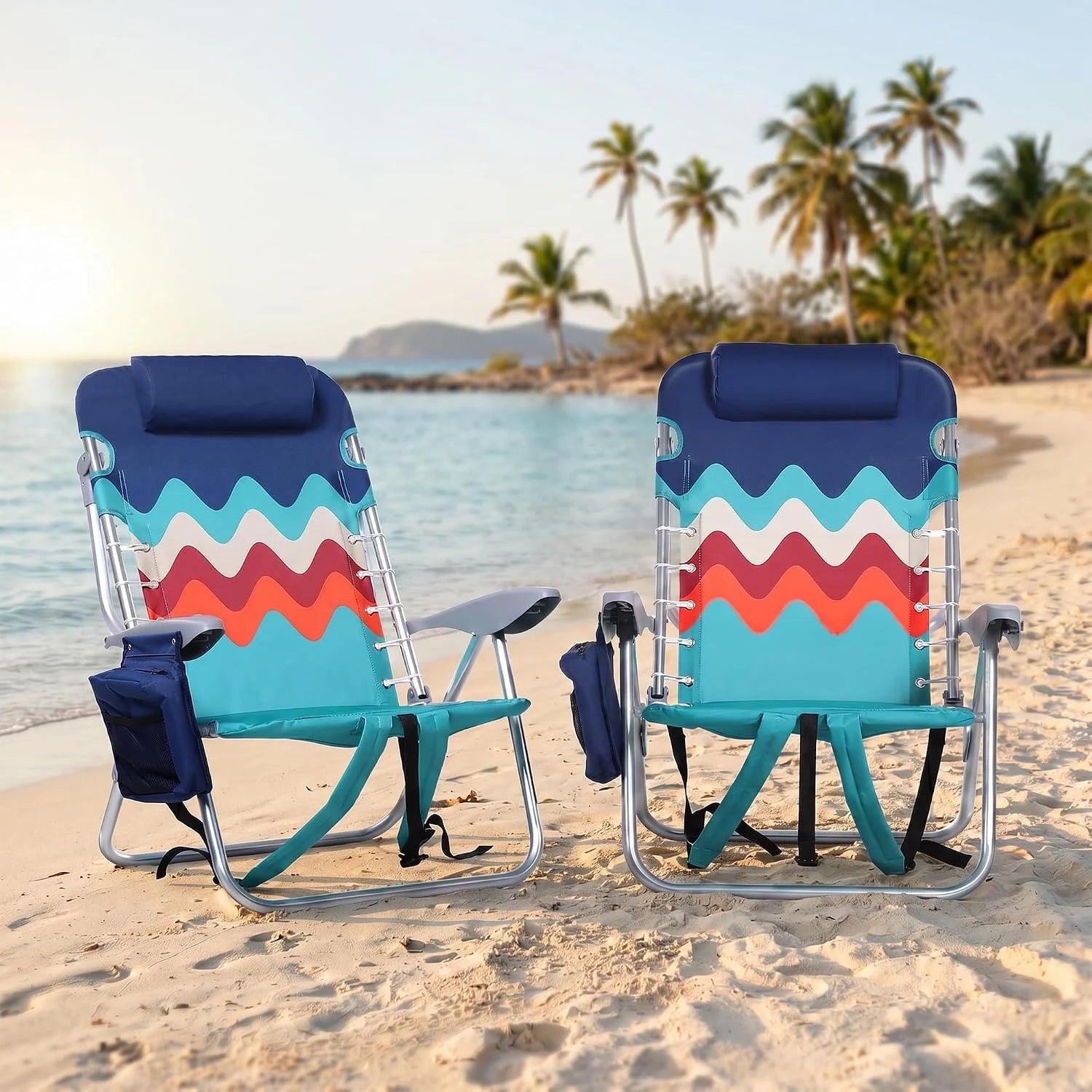 New Arrivals PARTY Backpack Beach Chairs 2 Pack Aluminum Lightweight Folding Reclining Beach Chairs, 4 Positions Classic Lay - Image 2
