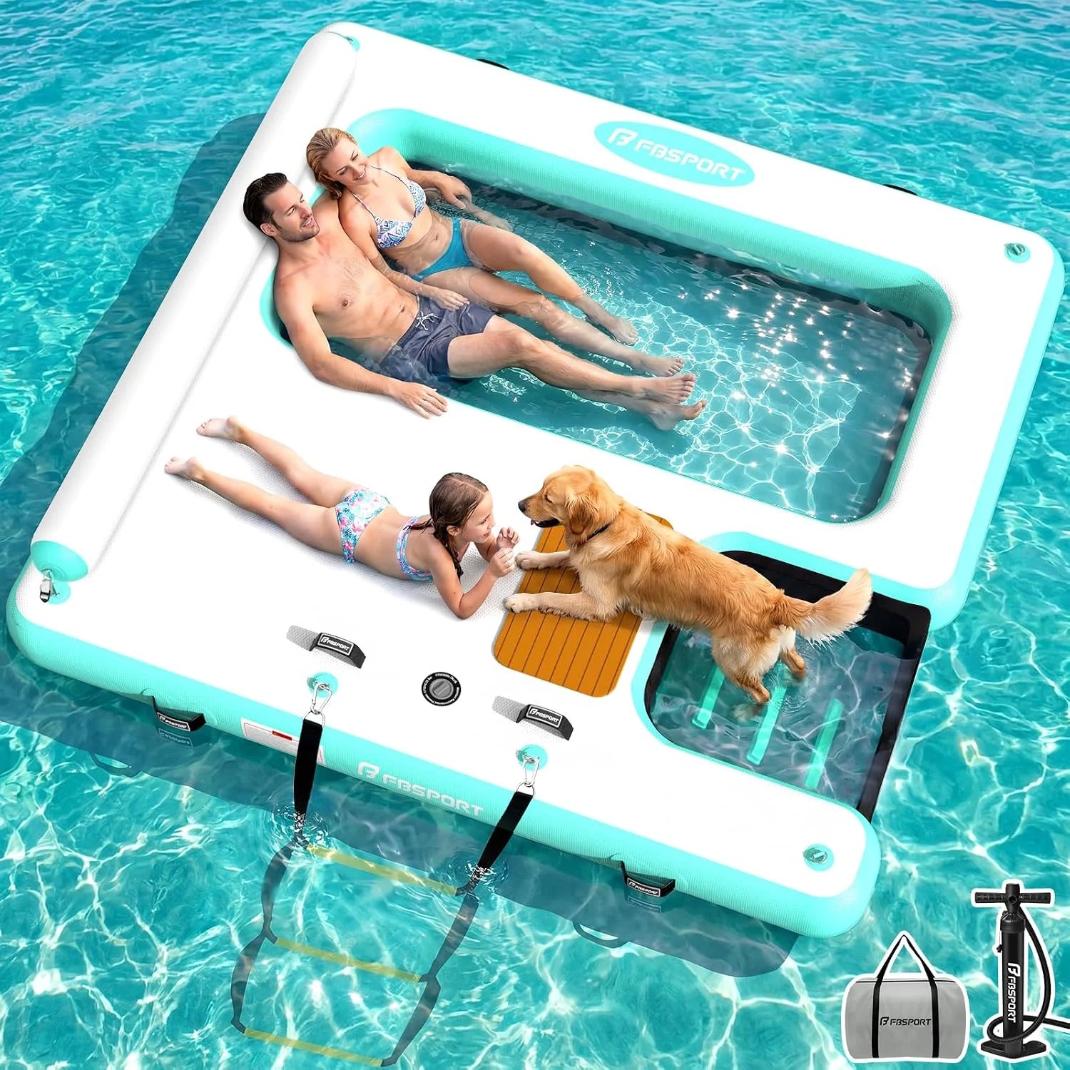 New Arrivals Inflatable Floating Dock with Water Hammock Dog Boat Ramp for Lake, 8ft Lake Floats for Adults Inflatable Island - Image 2