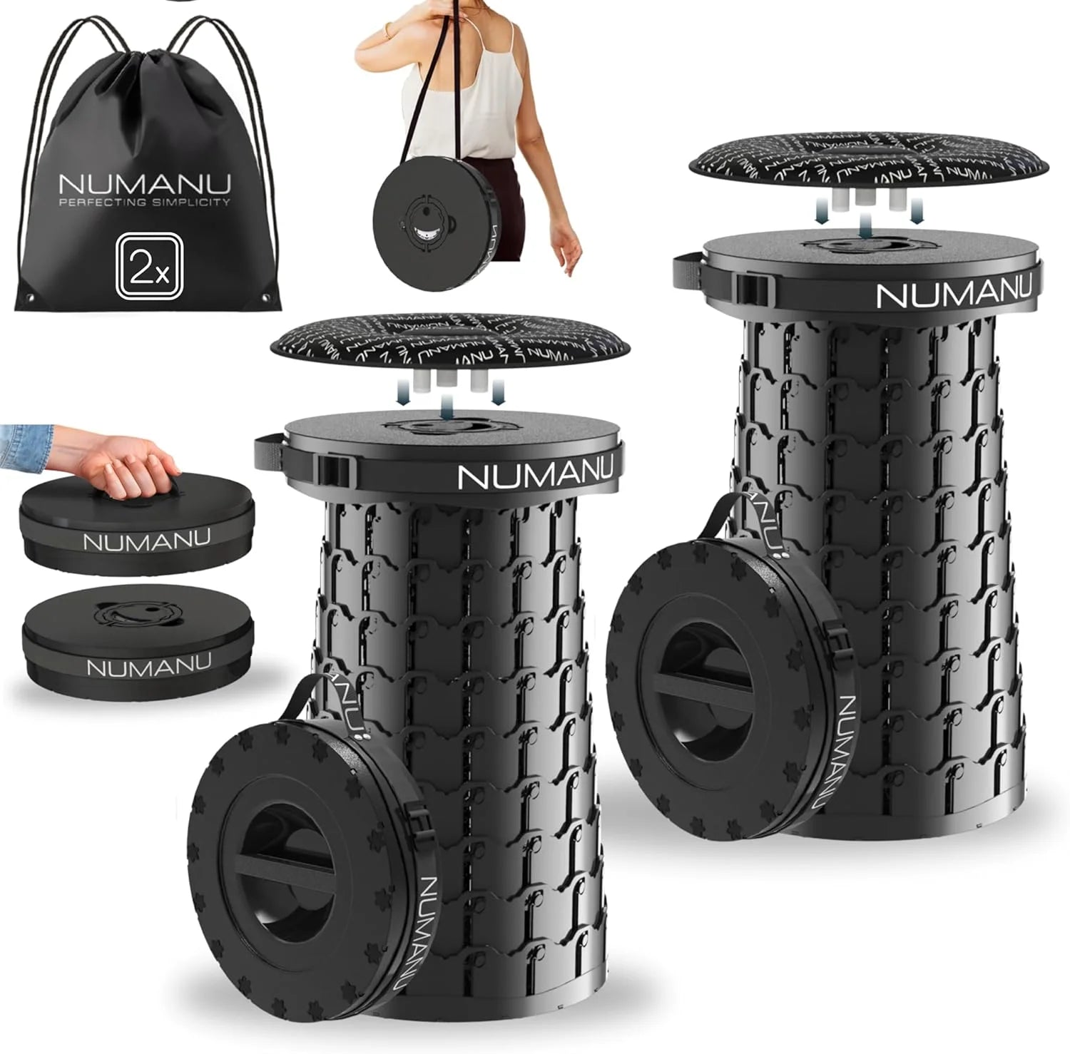 New Arrivals 2026 Upgraded XXL Collapsible Stool with Cushion & Bag, 1000lbs Max Weight, 19.7 Heavy Duty Portable Retractable
