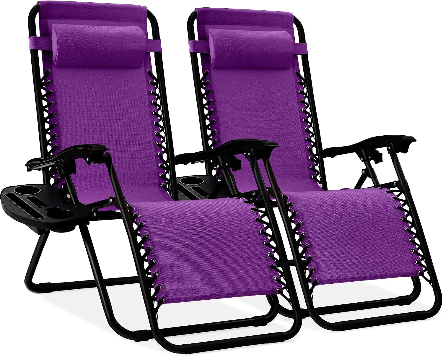New Arrivals Choice Products Set of 2 Adjustable Steel Mesh Zero Gravity Lounge Chair Recliners w/Pillows and Cup Holder Trays - Image 22
