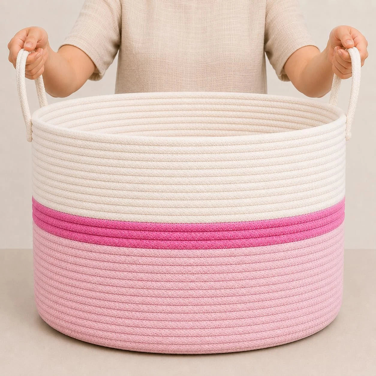 OrganiHaus Round Toy Basket & Blanket Basket, Cotton Rope 20×13, Full Honey, Round Cotton Rope Basket, 20×13 bifanuoyard - Image 7