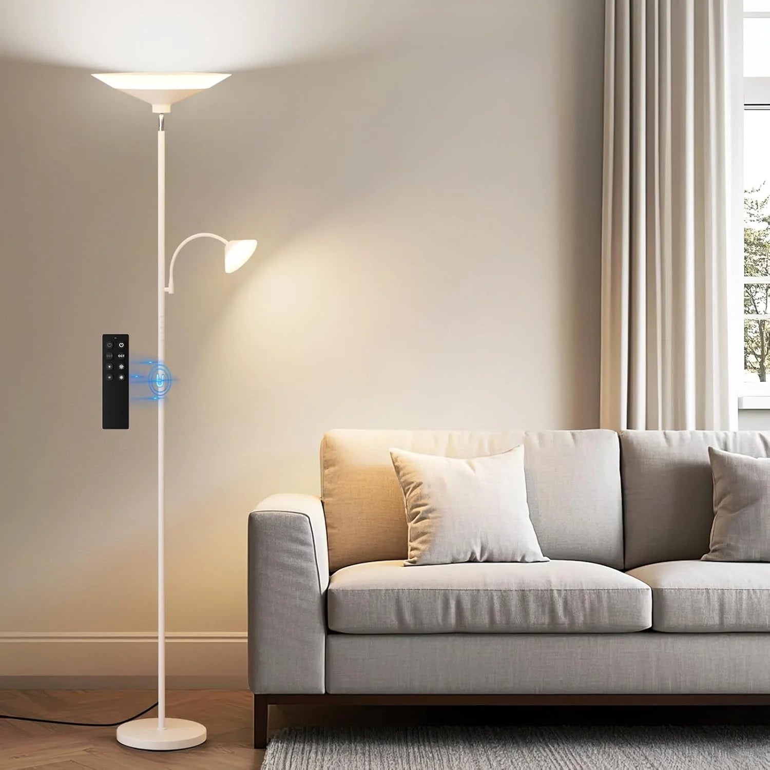 SIBRILLE Upgraded 2-in-1 Torchiere Floor Lamp, Dimmable, Black Modern Corner Lamp for Living Room Bedroom Office bifanuoyard - Image 5
