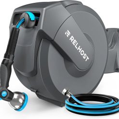 New Arrivals Retractable Garden Hose Reel, 1/2 in x 100 ft Wall Mount Heavy Duty Hose Reel with Any-Length Lock