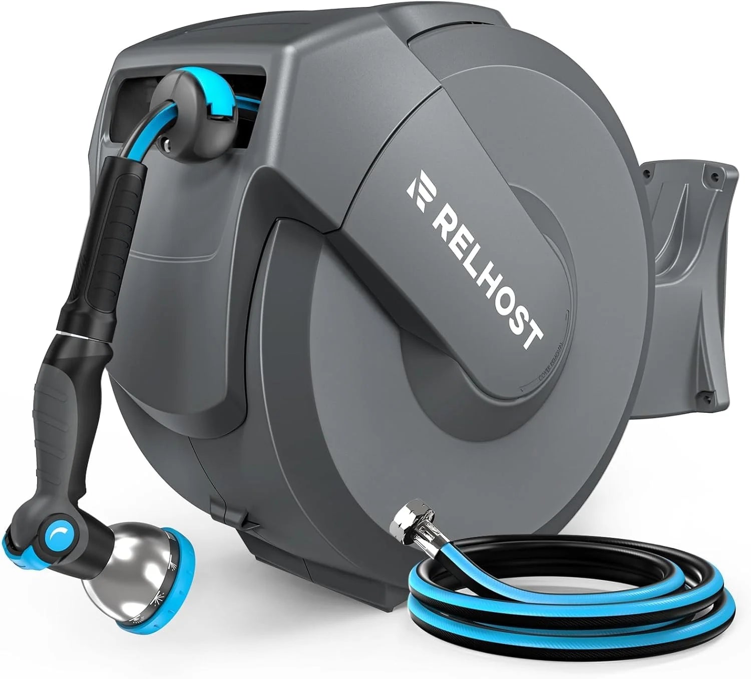New Arrivals Retractable Garden Hose Reel, 5/8 in x 100 ft Wall Mount Heavy Duty Hose Reel with Any-Length Lock