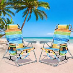 GVDV 2 Pack Backpack Beach Chairs for Adults, Mid-Height Foldable Chair with Lay Flat Position bifanuoyard