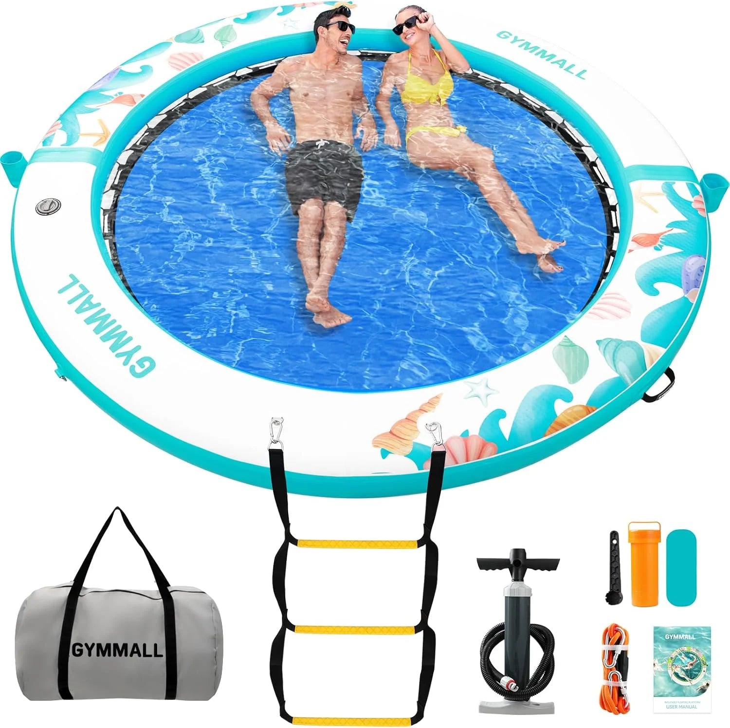 GYMMALL Inflatable Water Hammock Floating Dock 8 FT with Mesh, Tanning Pool Raft Round Ring for Adults bifanuoyard