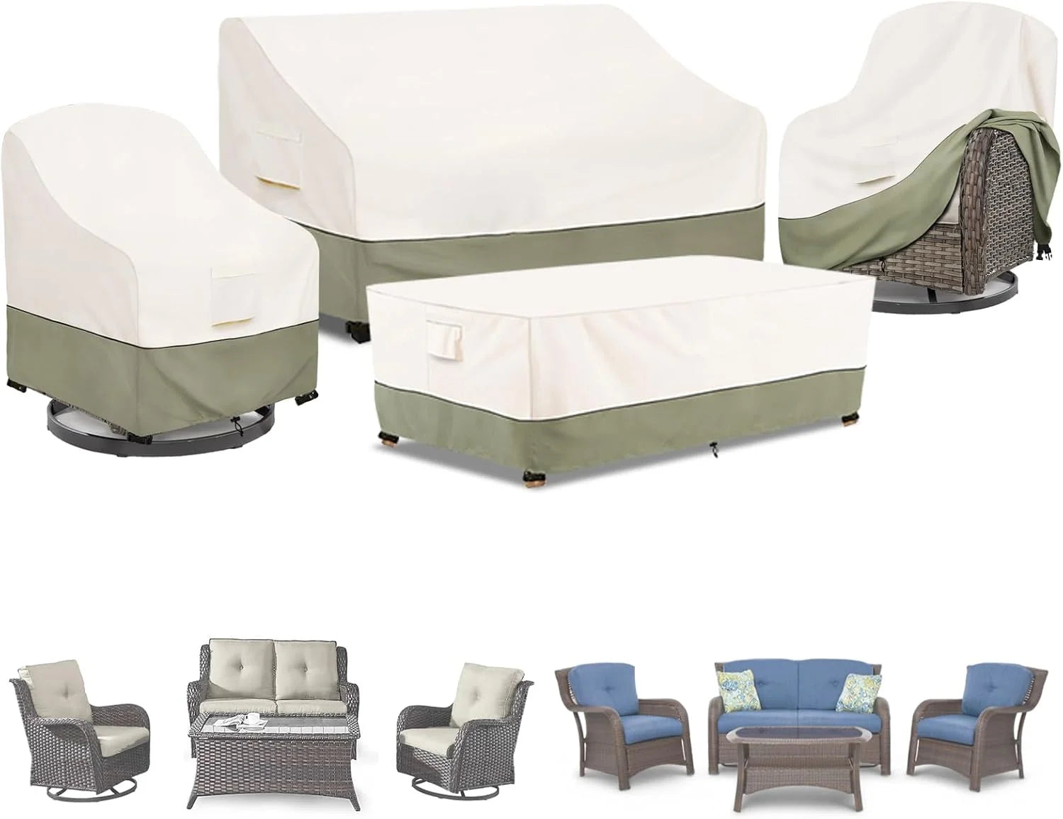 Bitubi Outdoor Waterproof Patio Furniture Covers 4-Piece Set for Swivel Rocker Chairs, Patio 3-Seater Sofa 76in - Image 2