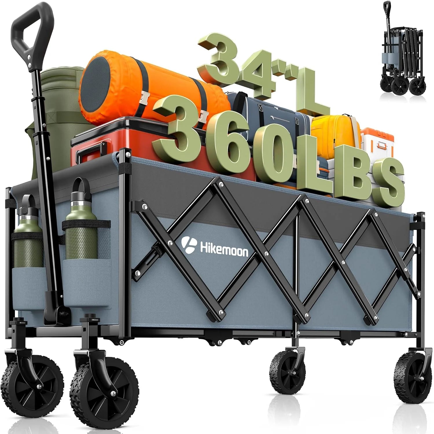 New Arrivals 34” Extra Long Folding Portable Wagon Cart, 120L 360LBS Black, Heavy Duty - Image 11