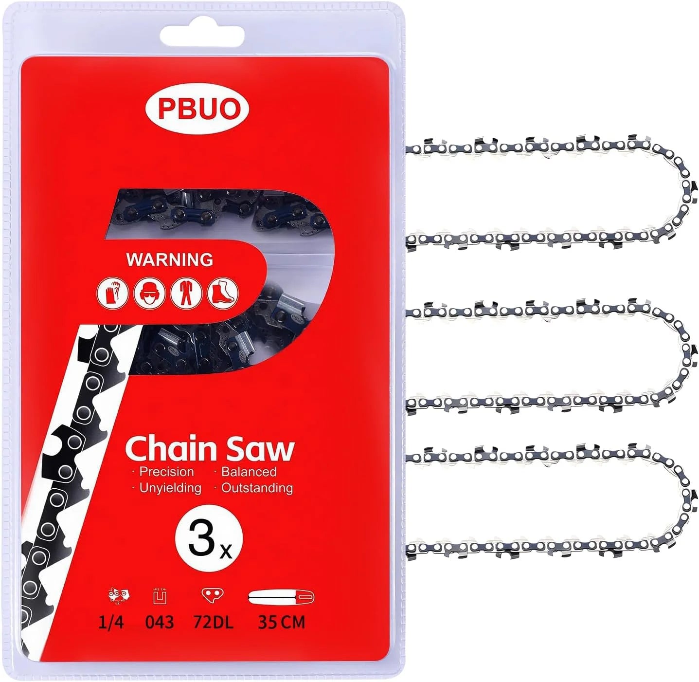PBUO 16 Inch Chainsaw Chain Replacement, 3/8 LP Pitch .050 Gauge 56 Drive Links, Fits Poulan 400E, Semi-Chisel Low-Kickback Design, 3 Pack