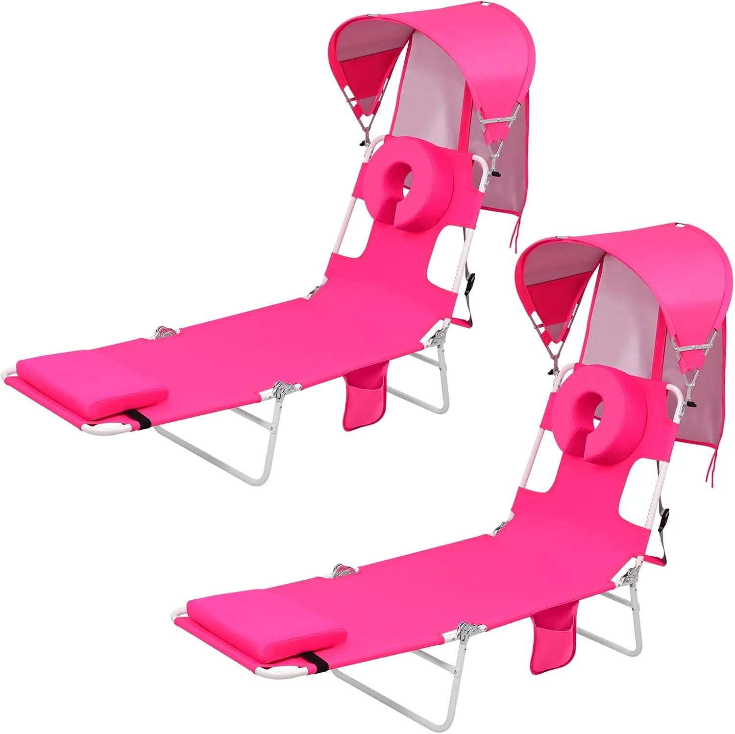 New Arrivals Beach Tanning Lounge Chair with Canopy Shade Face Hole Padded Adjustable Washable, 6 Position Layout Chair - Image 12