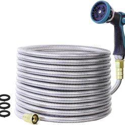 New Arrivals Garden Hose, Stainless Steel Water Hose, Flexible with a 10-Mode Nozzle Sprayer, 5/8" Outside Diameter