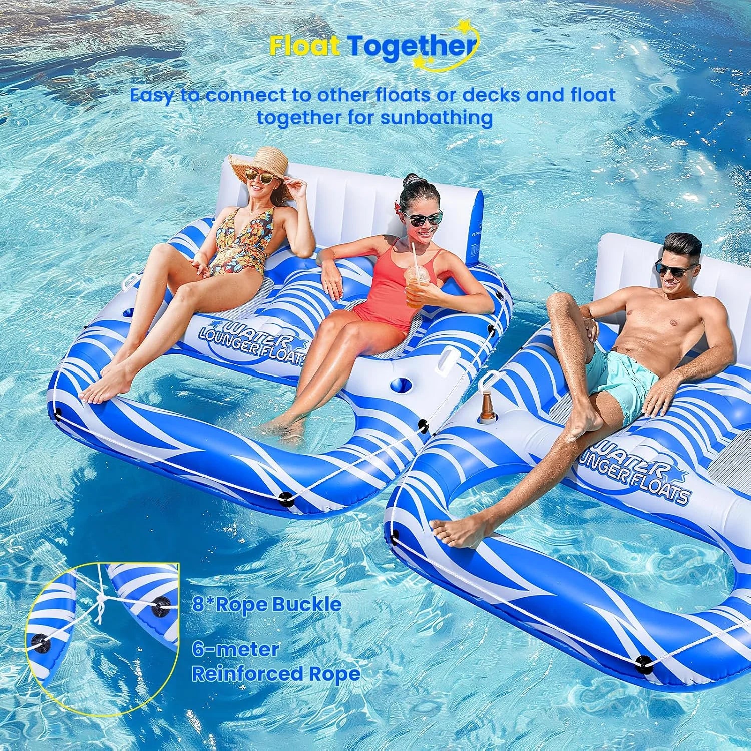 Inflatable Pool Floats Adults, Large Pool Lounger Chair Floaties with Cup Holders Backrest Footrest - Image 5