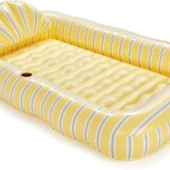 FUNBOY Blue & Green Stripe XL Tanning Pool Lounger Float with Pillow bifanuoyard