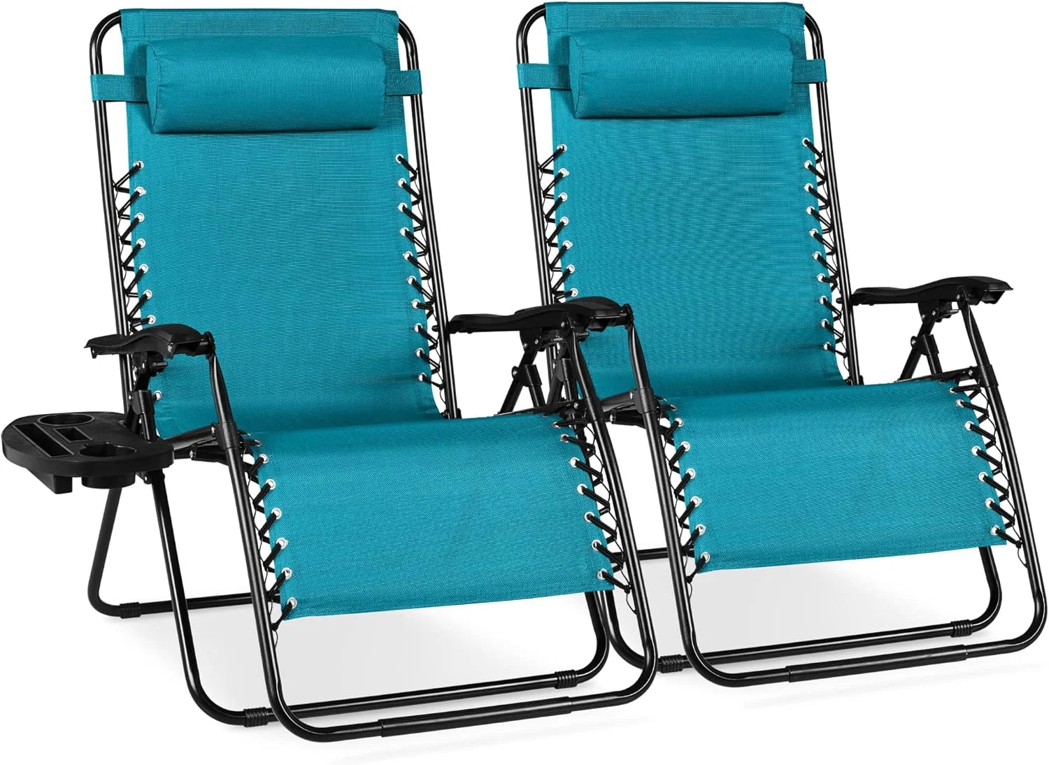 New Arrivals Choice Products Set of 2 Adjustable Steel Mesh Zero Gravity Lounge Chair Recliners w/Pillows and Cup Holder Trays - Image 3