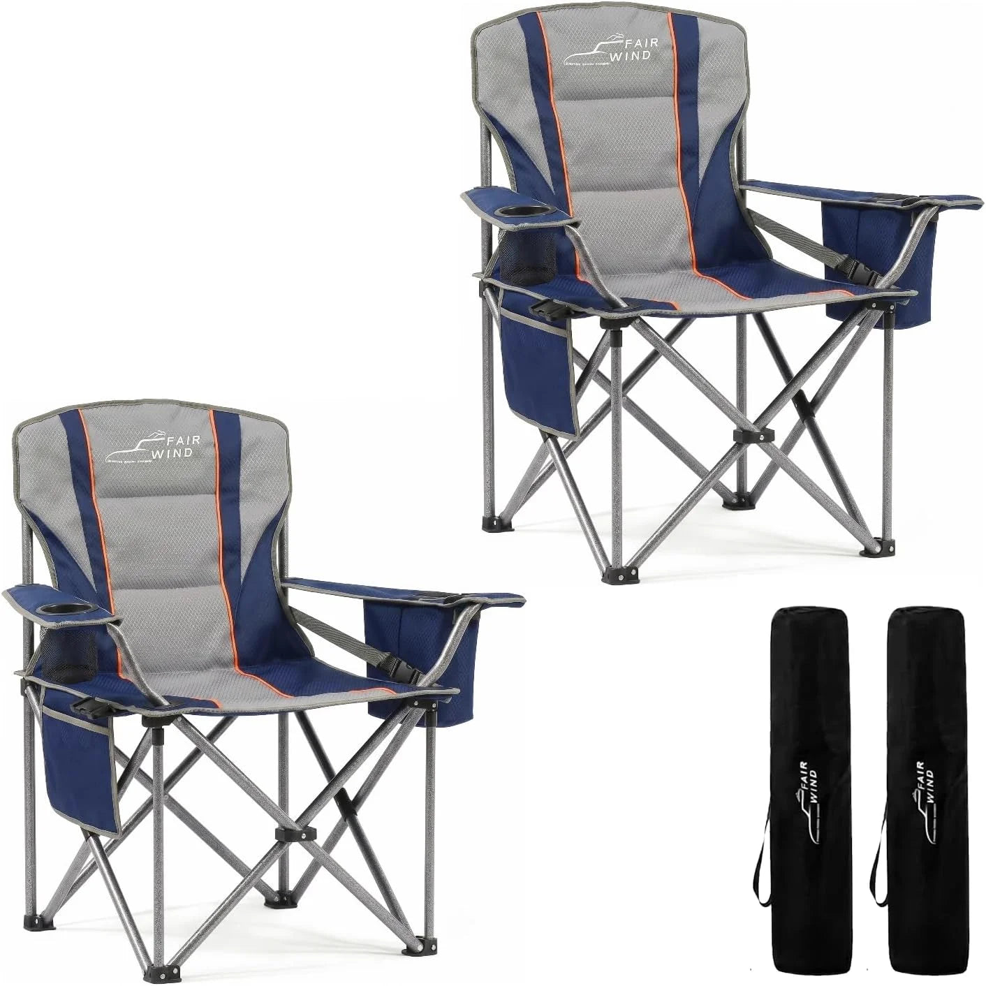 FAIR WIND 2 Pack Fully Padded Oversized Camping Chair Heavy Duty Lawn Chair Set with Adjustable Lumbar Support bifanuoyard - Image 7