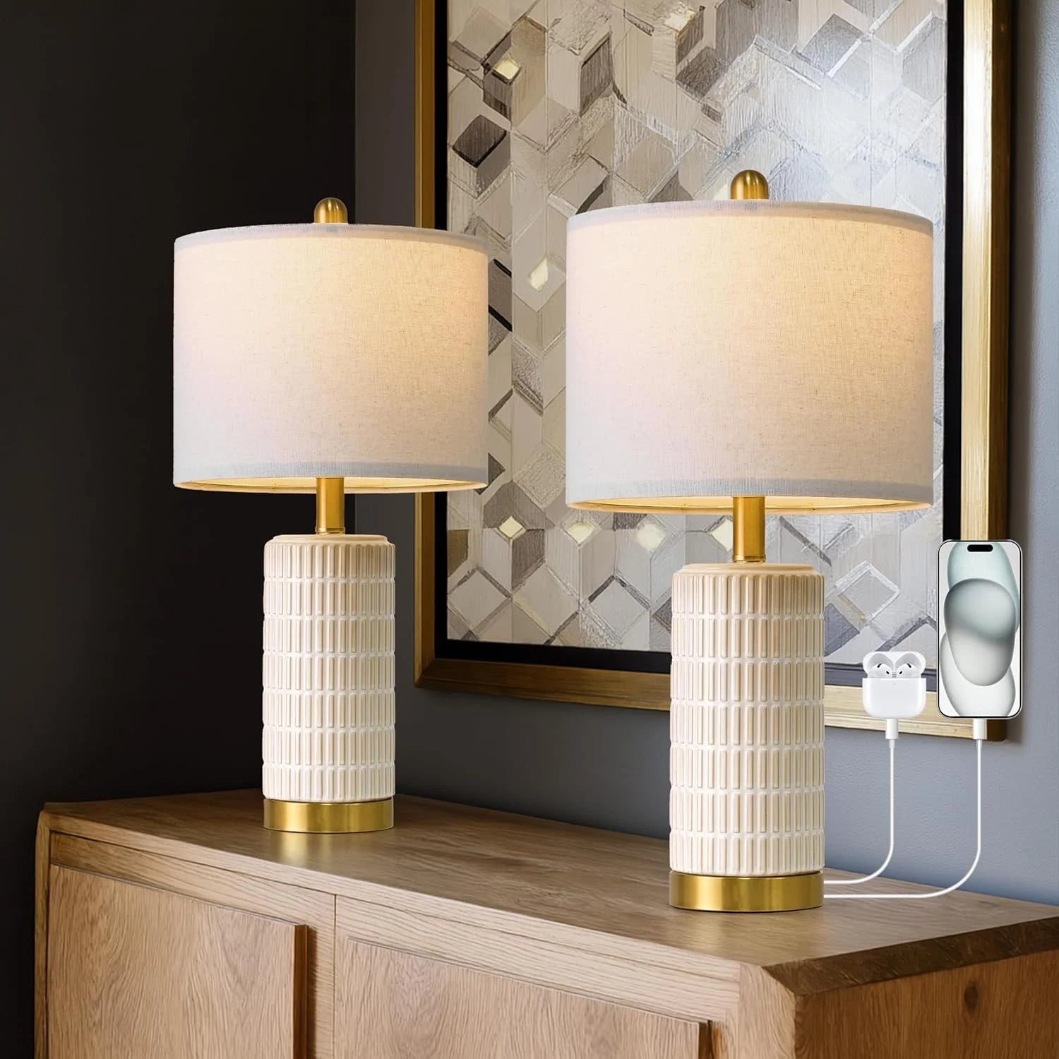 PoKat 20.75" Small Modern Ceramic Table Lamps Set of 2 bifanuoyard - Image 7
