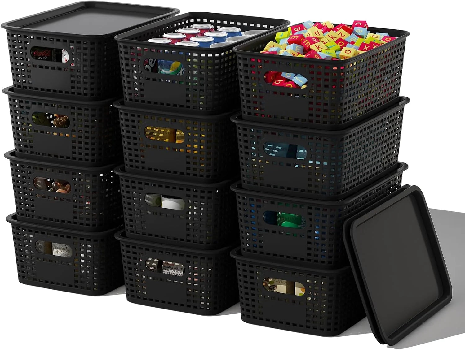 Storage Basket with Lids 10 Pack Stackable Storage Bins Containers with Lid, Decorative Storage Boxes - Image 5