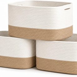 OrganiHaus Cotton Rope Baskets for Shelves, Set of 3, 15x9x10, Handwoven, a toy bin and organizer for towels bifanuoyard