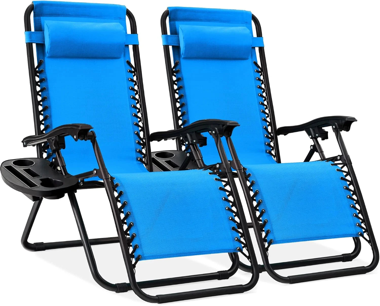 New Arrivals Choice Products Set of 2 Adjustable Steel Mesh Zero Gravity Lounge Chair Recliners w/Pillows and Cup Holder Trays - Image 37