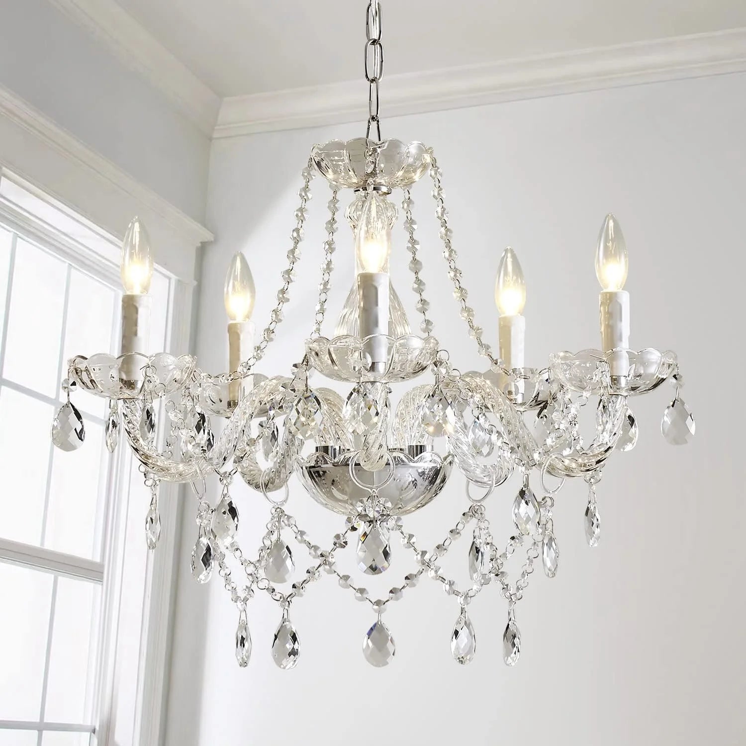 Mossi 5 Light Modern Contemporary Elegant K9 Crystal Glass Chandelier Pendant Ceiling Lighting Fixture - Image 7