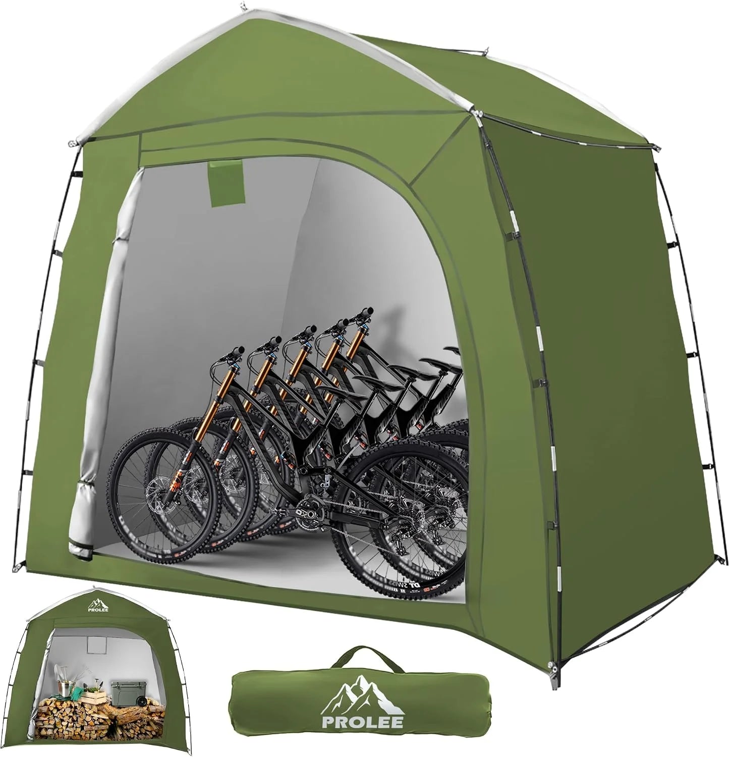 New Arrivals PROLEE Bike Shed 6.6FT, Waterproof Oxford Fabric Storage Tent for 2 Bikes, Outdoor Storage with Window Design, Black - Image 4
