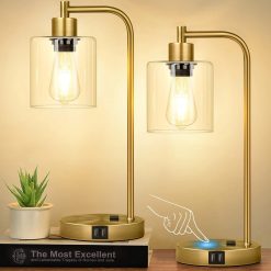 Alternative view of Set of 2 Industrial Touch Control Table Lamps with USB C+A Ports and AC Outlet, Dimmable, Bulb Included bifanuoyard