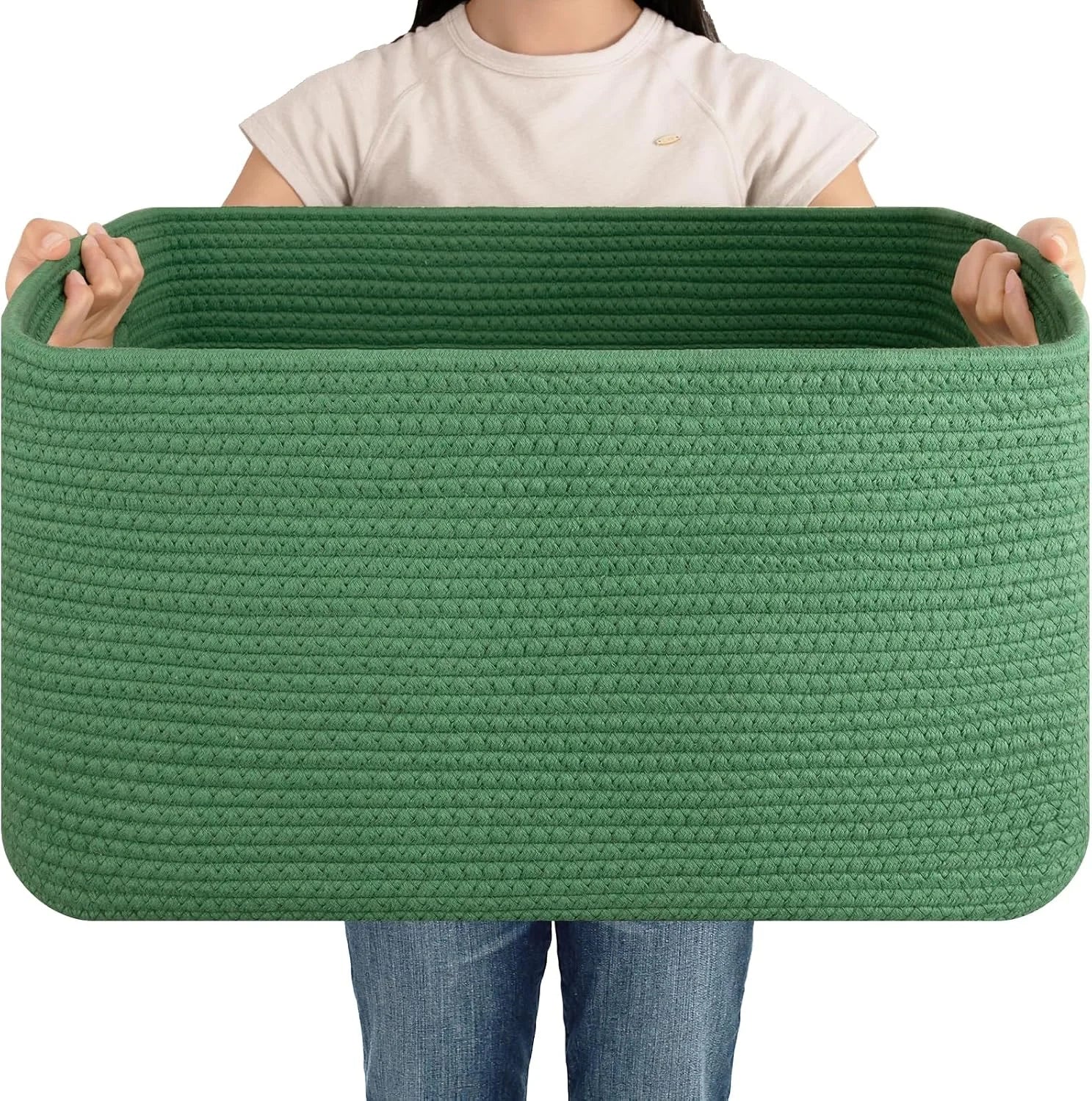 Large Blanket Basket, Storage Baskets with Handle, Rectangle Woven Cotton Rope Basket, Toy Organizer Bins, 22 x bifanuoyard - Image 16