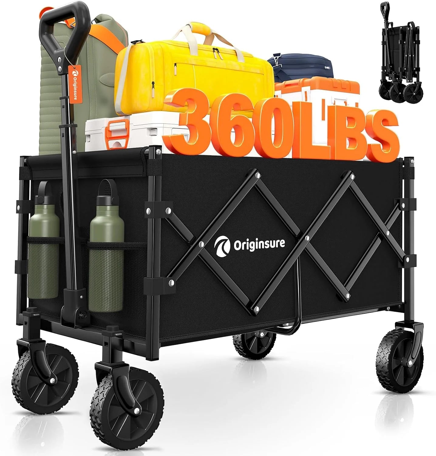 New Arrivals 100L Portable Collapsible Wagon Cart, 360lbs Heavy Duty, Black - Image 2