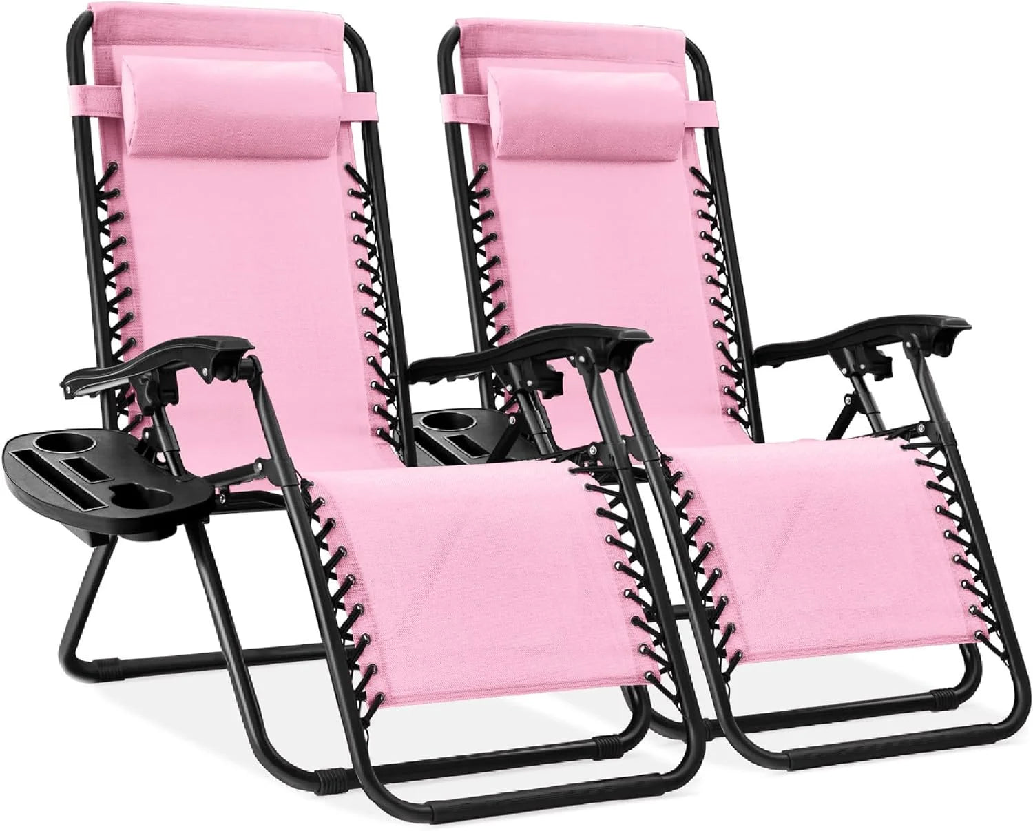 New Arrivals Choice Products Set of 2 Adjustable Steel Mesh Zero Gravity Lounge Chair Recliners w/Pillows and Cup Holder Trays - Image 33