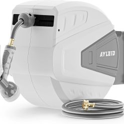 New Arrivals Retractable Rubber Hybrid Garden Hose Reel, 5/8x100ft Wall Mount, 24-month warranty, 9-pattern sprayer