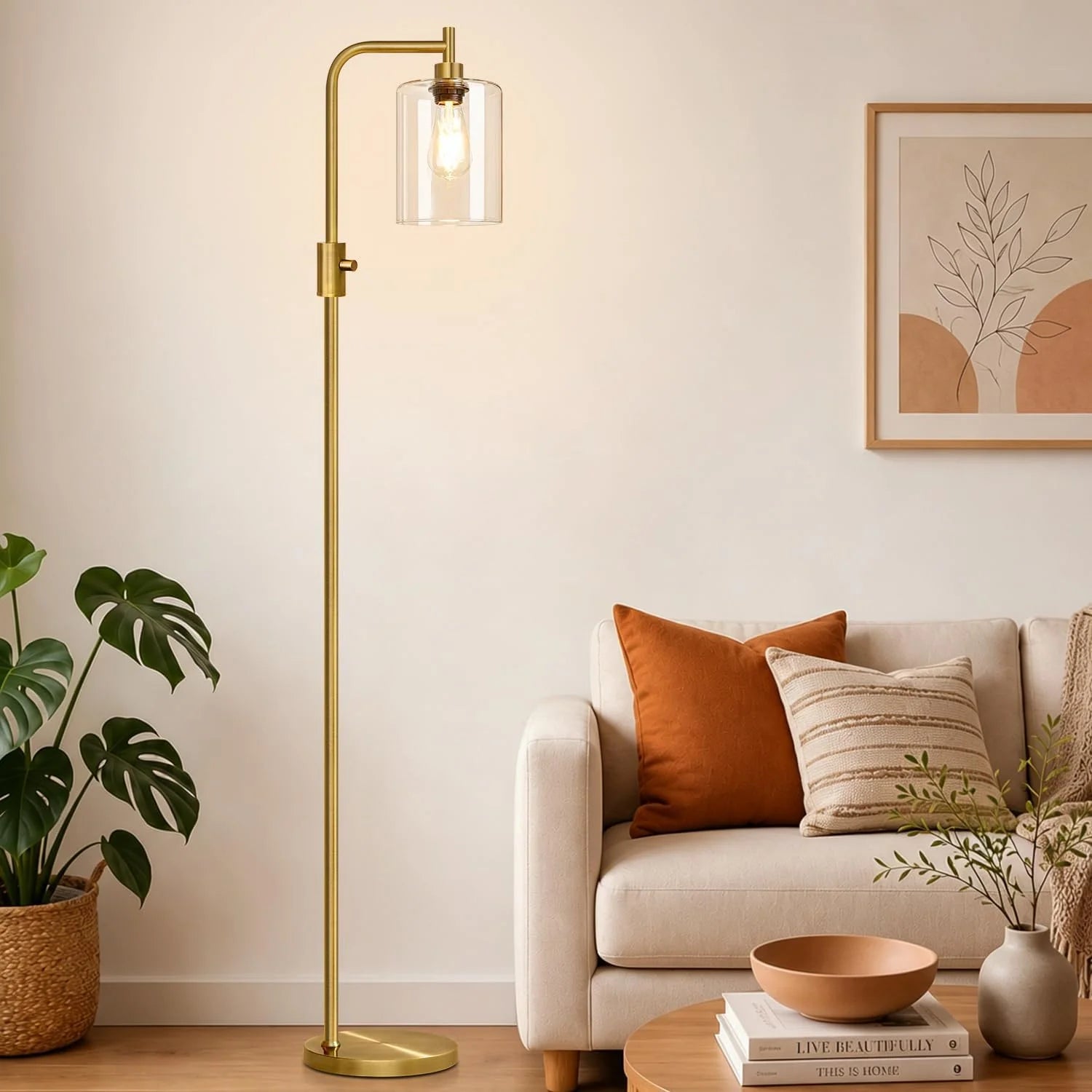 Dimmable Floor Lamp for Living Room with Clear Glass Lampshade, Bulb Included, 900LM, Arc Standing Tall Lamp for Bedroom bifanuoyard - Image 6