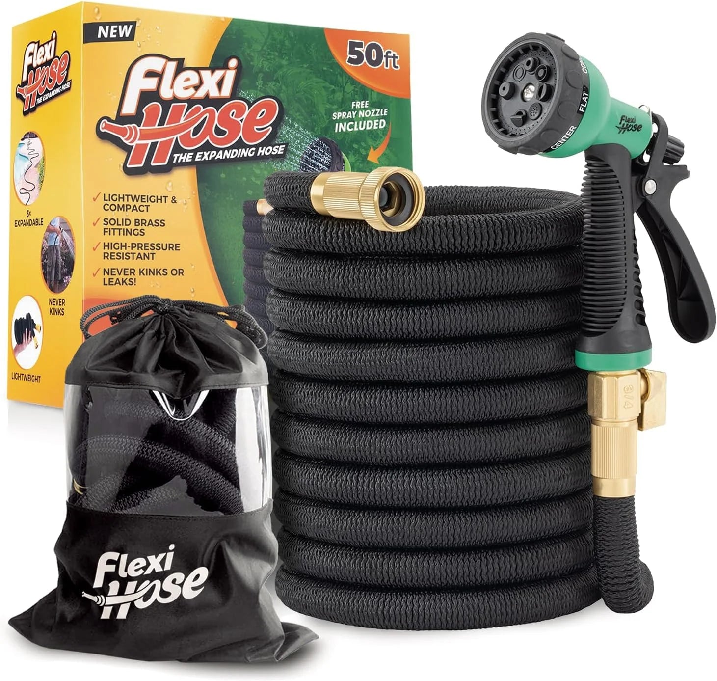 New Arrivals Hose Plus Expandable Garden Hose with 8 Function Nozzle, 100FT, Lightweight Retractable Garden Hose