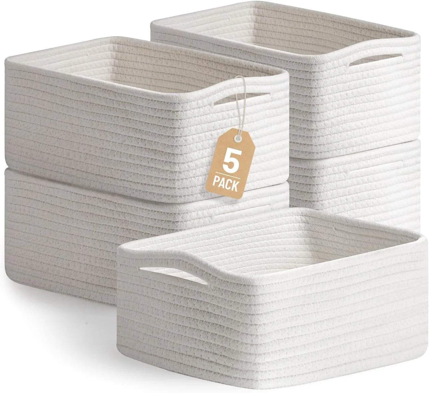 5 Pack Small Woven Storage Baskets for Shelves, Gift Baskets Empty, 11.8×7.9×4.7, Decorative Cotton Rope Baskets bifanuoyard - Image 4