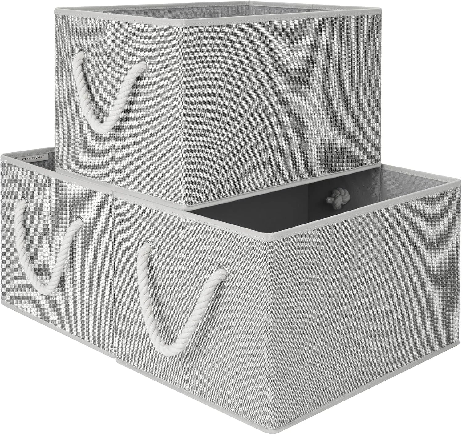 StorageWorks Fabric Storage Bins with Rope Handles, Beige, Extra Large, Collapsible Closet Storage Bins, Closet bifanuoyard - Image 19