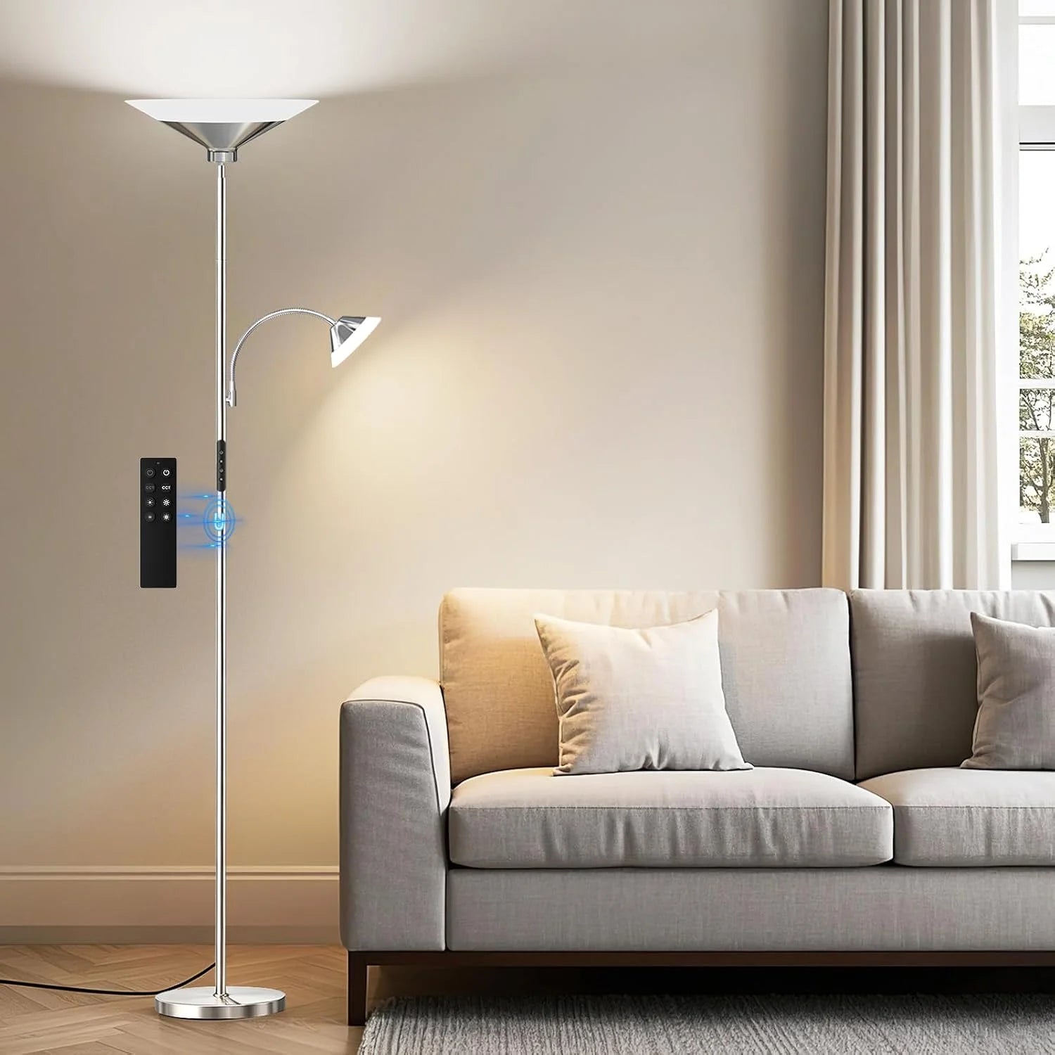 SIBRILLE Upgraded 2-in-1 Torchiere Floor Lamp, Dimmable, Black Modern Corner Lamp for Living Room Bedroom Office bifanuoyard - Image 7