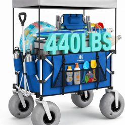 Navatiee Beach Wagon with Big Balloon Wheels for Sand, 200L Extra Large Beach Cart with Canopy