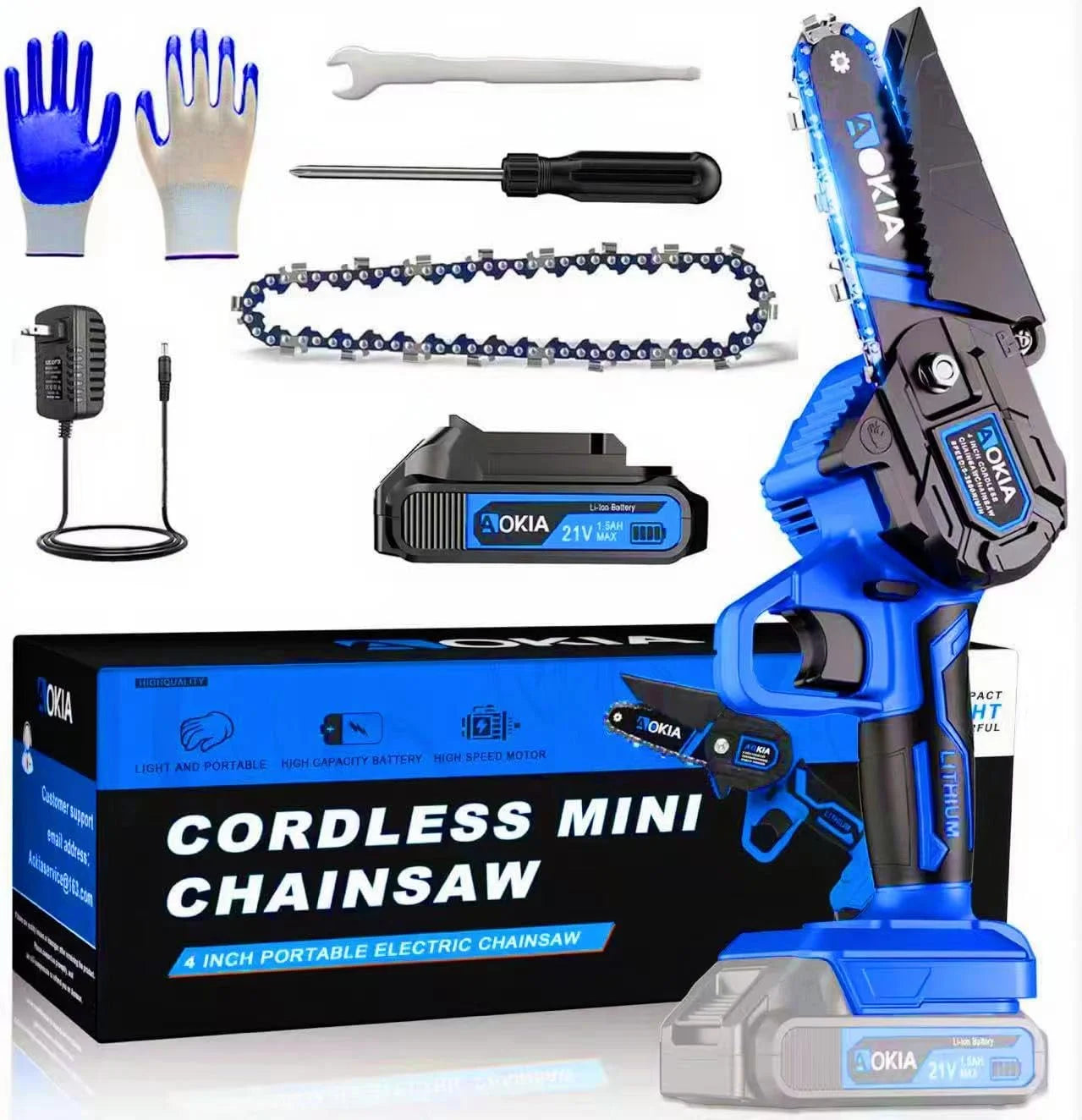 Mini Chainsaw, 20V Cordless 6 Inch, 2x1.5Ah Batteries, Handheld Saw, Blue - Image 3