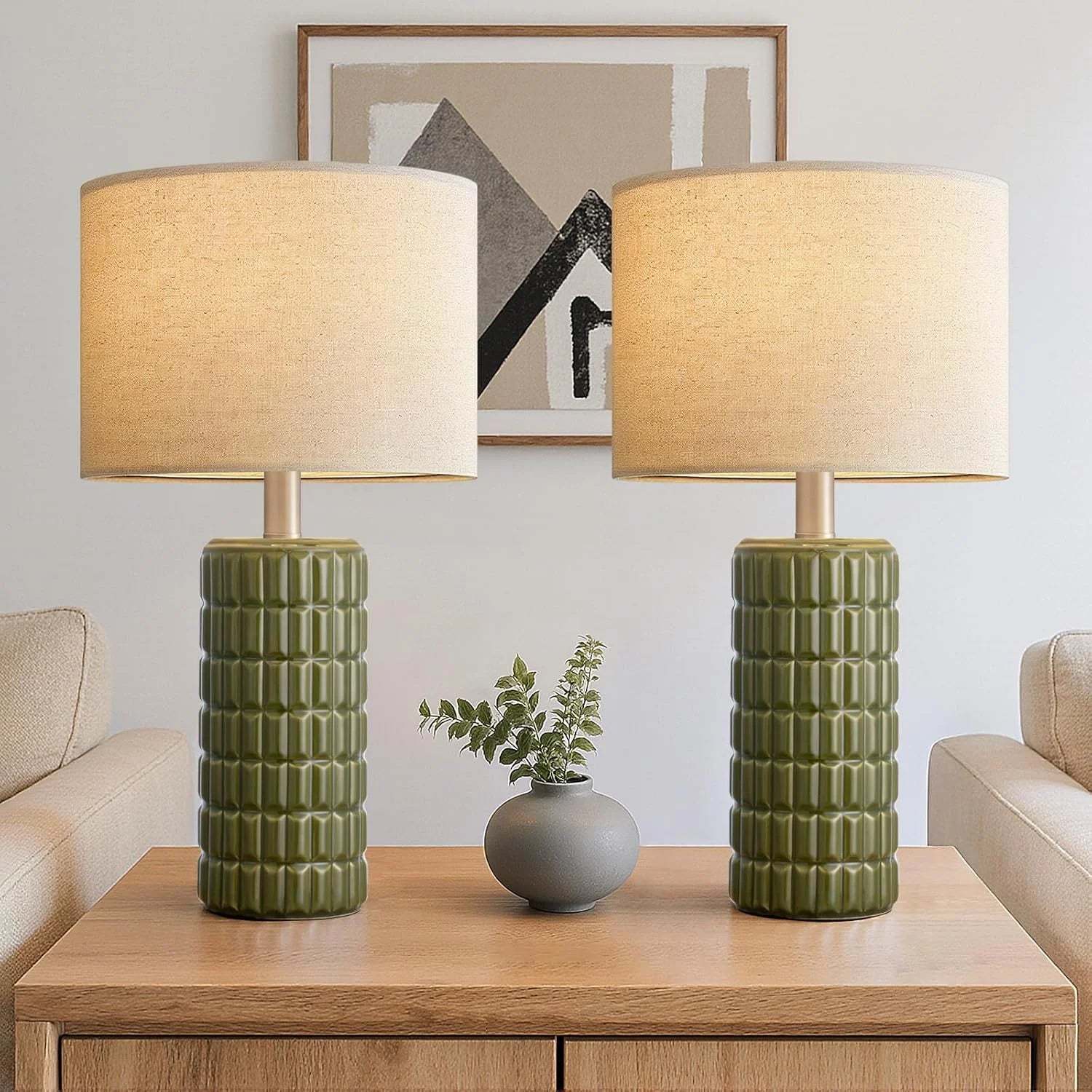 New Arrivals 23 Modern Ceramic Table Lamps Set of 2, Farmhouse Bedside Night Stands Lamp for Bedroom - Image 5