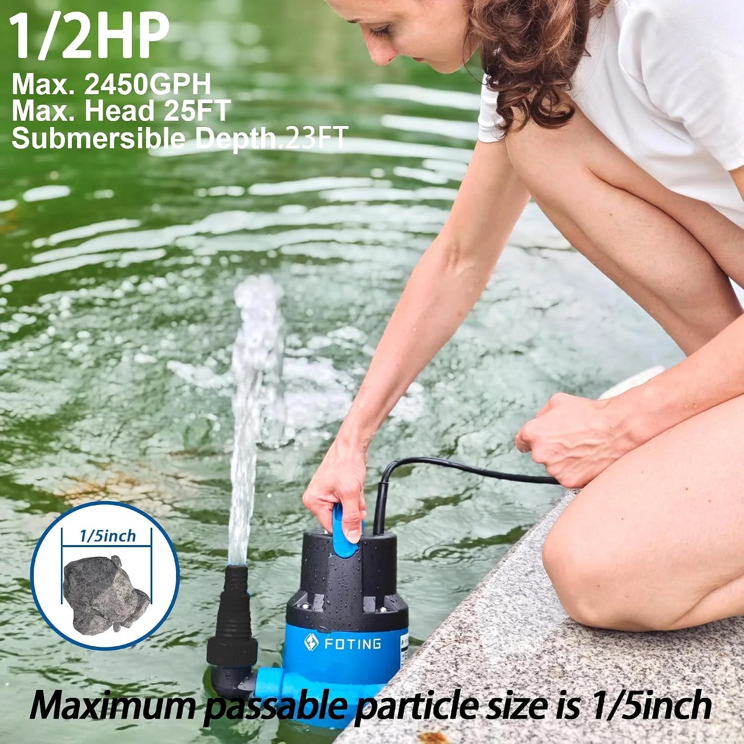 New Arrivals 1/2HP Submersible Water Pump with Stainless Steel Base, Removes Water to 0.04 Depth, 2450GPH Portable Sump Pump - Image 4