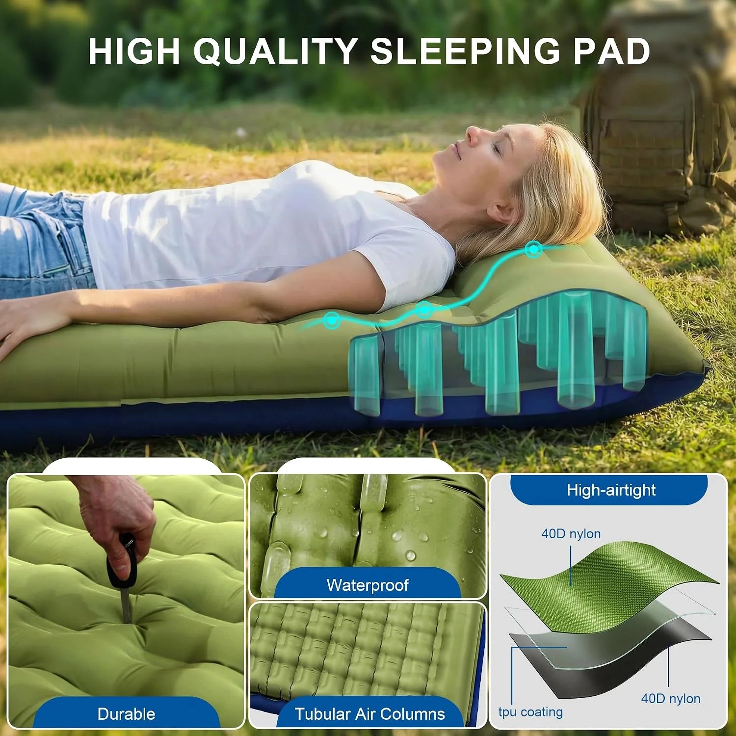 Pretyw Double Sleeping Pad for Camping, 5.5 Ultra-Thick Camping Mattress with Pillow, Built-in Foot Pump bifanuoyard - Image 4