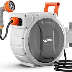 VEVOR Retractable Garden Hose Reel, 1/2 in x 50 ft, Wall Mounted Hose Reel with 9-Function Sprayer Nozzle and 180° bifanuoyard