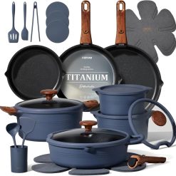 Alternative view of CAROTE 20pcs Titanium Cookware Set, Pots and Pans Set Detachable Handle bifanuoyard