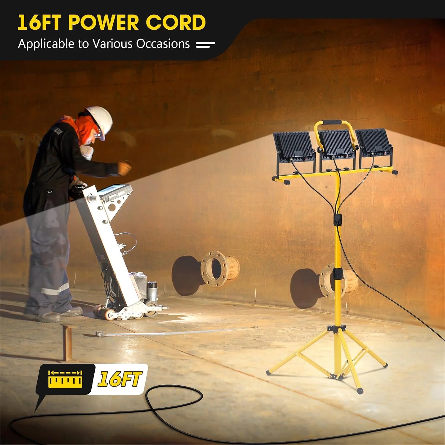 New Arrivals 21000Lumen LED Work Lights with Stand, 3 Head Portable Work Light with 16FT Cord, IP66 Waterproof Tripod - Image 3