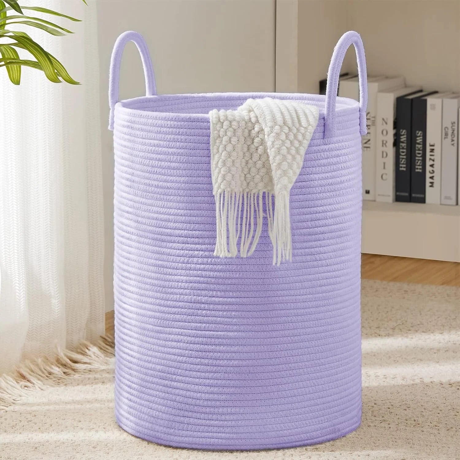 YOUDENOVA Jute Rope Laundry Hamper Basket, 58L Blanket Basket for Nursery, Large Woven Laundry Hamper with Sturdy bifanuoyard - Image 2