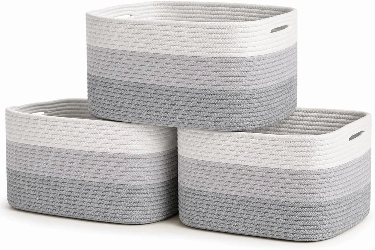 OrganiHaus Cotton Rope Baskets for Shelves, Set of 3, 15x9x10, Handwoven, a toy bin and organizer for towels bifanuoyard - Image 11