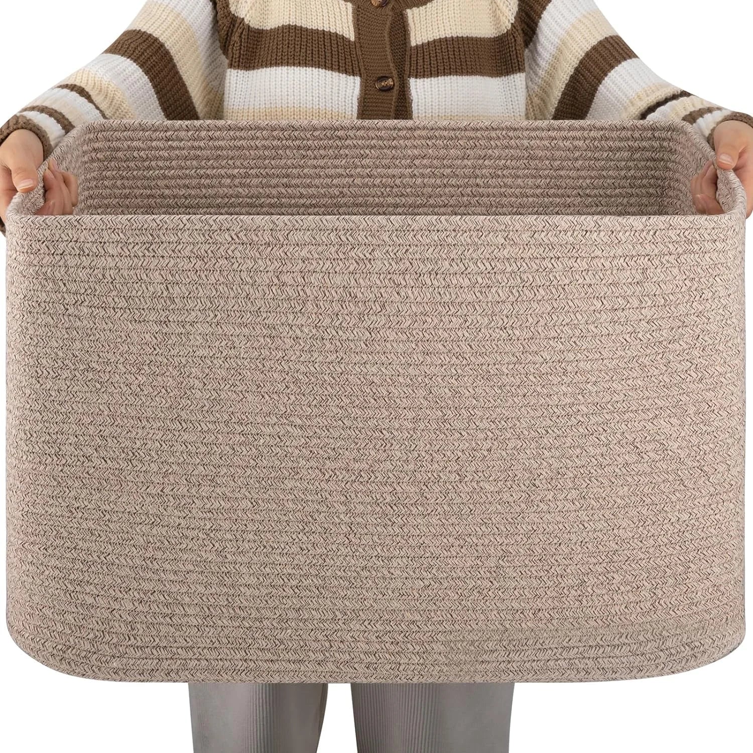 Large Blanket Basket, Storage Baskets with Handle, Rectangle Woven Cotton Rope Basket, Toy Organizer Bins, 22 x bifanuoyard - Image 11